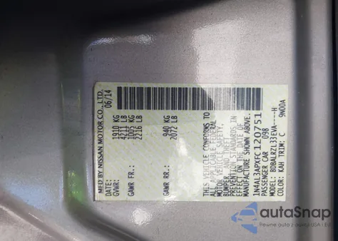 2015 Nissan Altima 2.5 Sl from USA, damaged, VIN 1N4AL3APXFC120751